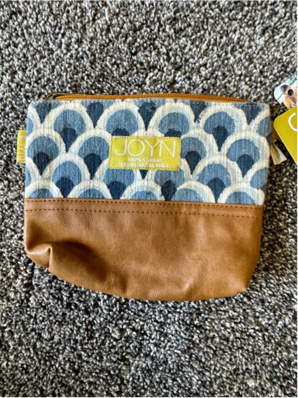 Women's JOYN Blue & Brown Patterned Cotton Cosmetic/Accessory Pouch NWT